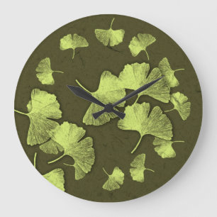 Grande Horloge Ronde Feuille de Ginkgo