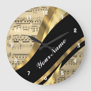 Grande Horloge Ronde Feuille de musique élégante