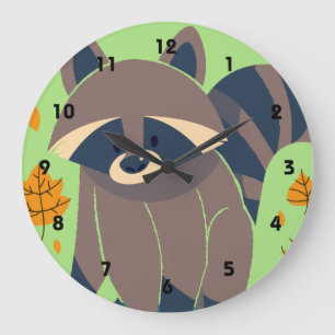 Grande Horloge Ronde Feuille de raton laveur et d'automne