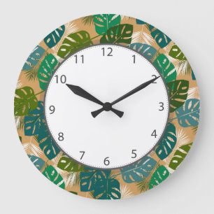 Grande Horloge Ronde Feuille tropical d'île