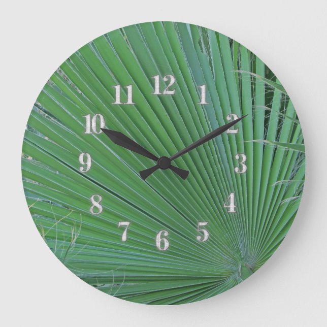Grande Horloge Ronde Feuille tropicale verte Photo Feuilles Abstraits d (Recto)