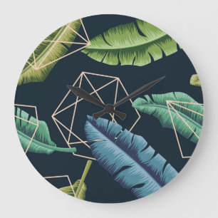 Grande Horloge Ronde Feuilles Abstraits : Ligne Polygonale Sans Couche.