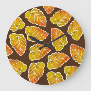 Grande Horloge Ronde Feuilles d'automne
