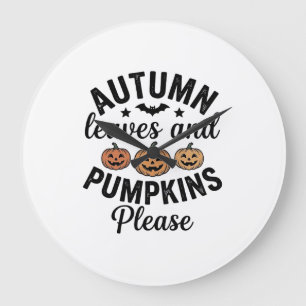 Grande Horloge Ronde Feuilles d'automne Citrouilles S'il vous plaît Vin