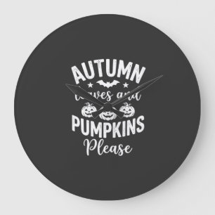 Grande Horloge Ronde Feuilles d'automne et citrouilles s'il vous plaît_