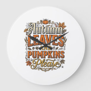 Grande Horloge Ronde Feuilles D'automne Et Citrouilles S'il Vous Plaît 