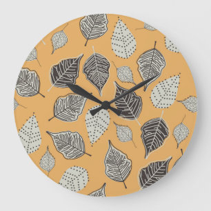 Grande Horloge Ronde Feuilles d'automne, motif vintage sans soudure.