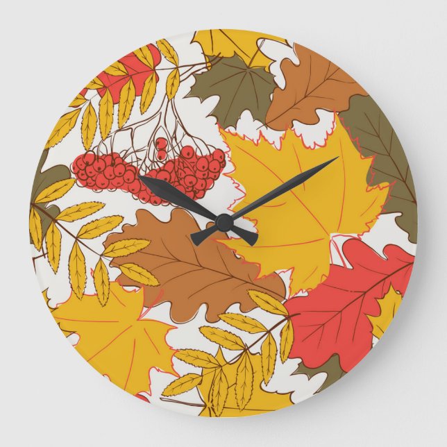 Grande Horloge Ronde Feuilles d'automne, simple motif transparent (Recto)