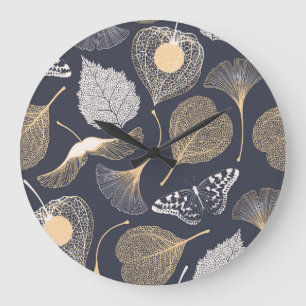 Grande Horloge Ronde Feuilles de Ginkgo : Élégance florale incomparable