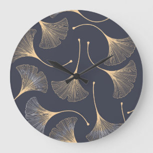 Grande Horloge Ronde Feuilles de Ginkgo modèle floral sans joint