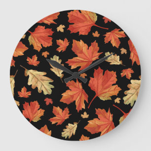 Grande Horloge Ronde Feuilles de l'érable d'automne Thanksgiving Motif