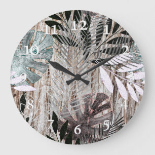 Grande Horloge Ronde Feuilles de palmiers, arbre, tropical, Botanique