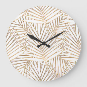 Grande Horloge Ronde Feuilles de palmiers dorés : art déco.