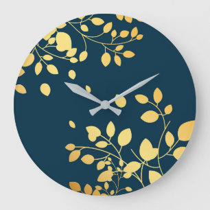 Grande Horloge Ronde Feuilles d'or 8