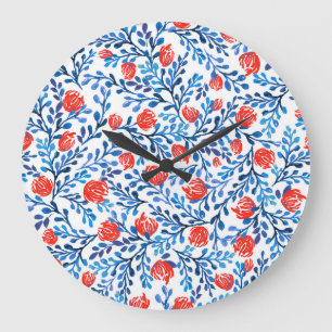 Grande Horloge Ronde Feuilles floraux : Motif naturel sans transparence
