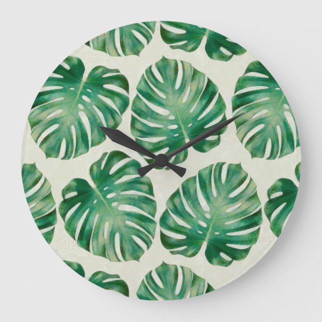 Grande Horloge Ronde Feuilles Monstera (Recto)