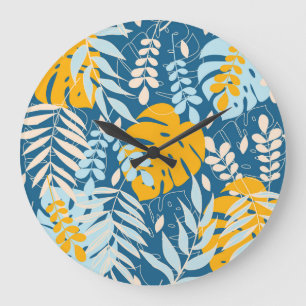 Grande Horloge Ronde Feuilles tropicaux : Jungle Abstraite