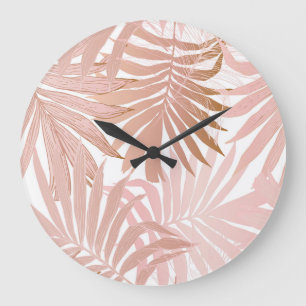 Grande Horloge Ronde Feuilles tropicaux : motif à dégradé brillant.