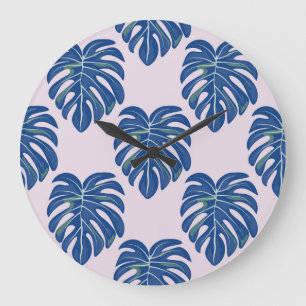Grande Horloge Ronde Feuilles tropicaux Motif sans couture tendance