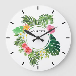 Grande Horloge Ronde Feuilles tropicaux pour les cosmétiques d'affaires