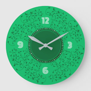 Grande Horloge Ronde Feuilles verts