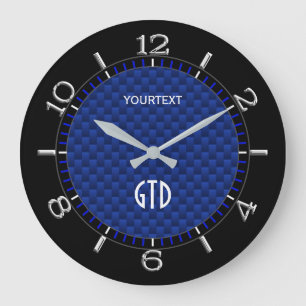 Grande Horloge Ronde Fibre bleue personnalisée de carbone comme la