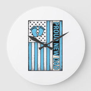 Grande Horloge Ronde Fier Nouveau Papa Pieds de Bébé Drapeau Vector Des