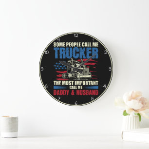 Grande Horloge Ronde Fier Trucker, Papa, Mari