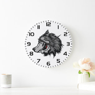 Grande Horloge Ronde Fierce Wolf Head Bold Wild Animal