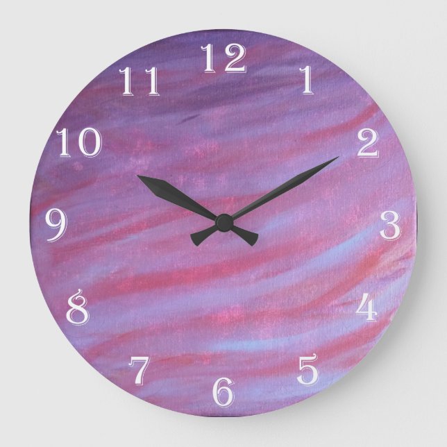 Grande Horloge Ronde Fille Abstraite | Feminine rose mauve Zebra (Recto)