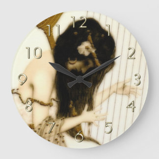 Grande Horloge Ronde Fille avec l'harpe