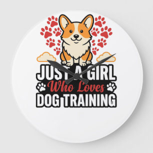 Grande Horloge Ronde Fille de dressage de chien Corgi Vintage Vector Co
