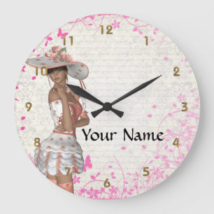 Grande Horloge Ronde Fille rose d'été