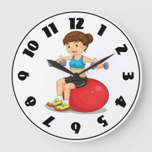 Grande Horloge Ronde Fille s'exerçant avec l'horloge de poids