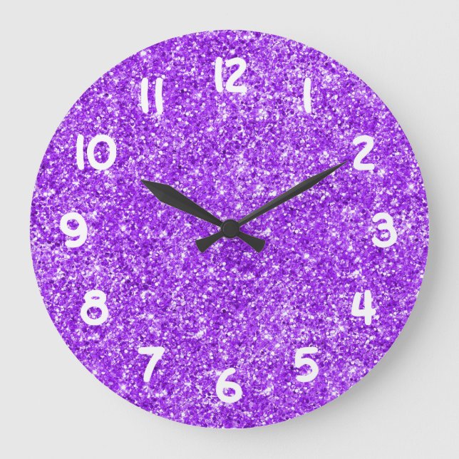 Grande Horloge Ronde Fille violet Parties scintillant Faux Photo (Recto)