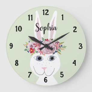 Grande Horloge Ronde Filles de la florale géante de l'eau Rabbit and N