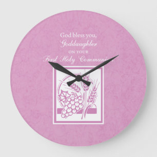 Grande Horloge Ronde Filleule Première Communion, Rose
