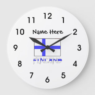 Grande Horloge Ronde Finlande et drapeau finlandais avec votre nom