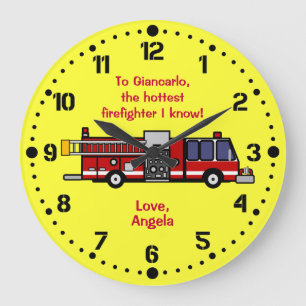 Grande Horloge Ronde Firefighter Firetruck Wall Clock
