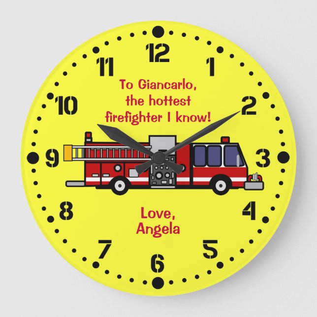 Grande Horloge Ronde Firefighter Firetruck Wall Clock (Recto)