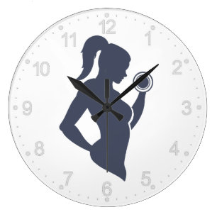 Grande Horloge Ronde Fitness-girl levant la cloche