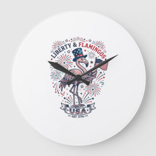 Grande Horloge Ronde Flamant Patriotique Design de Chemise Gravure Vint