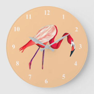 Grande Horloge Ronde Flamant rose aquarelle jolie art