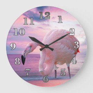 Grande Horloge Ronde Flamant rose et ciel rose