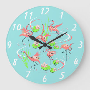 Grande Horloge Ronde Flamant rose Fandango numéros d'horloge rond
