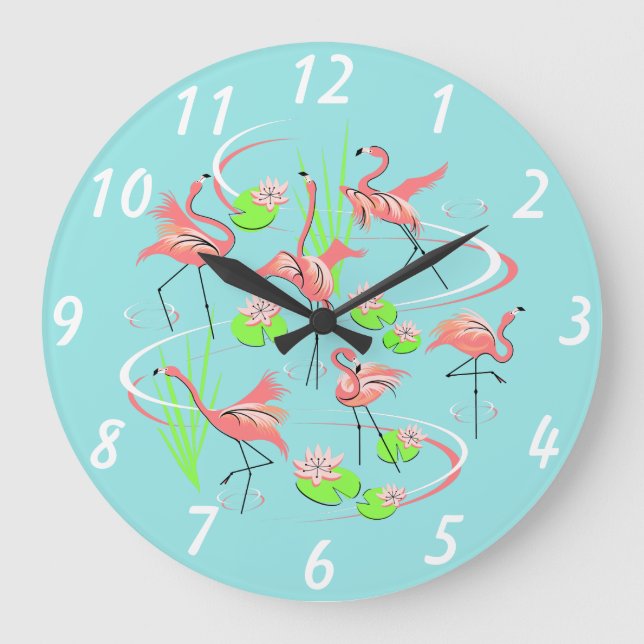 Grande Horloge Ronde Flamant rose Fandango numéros d'horloge rond (Recto)