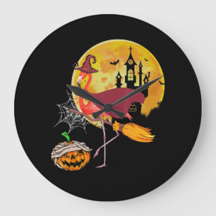 Grande Horloge Ronde Flamant rose   Flamant rose équitation Citrouille 