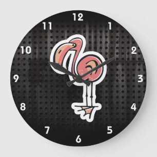 Grande Horloge Ronde Flamant rose mignon ; Cool