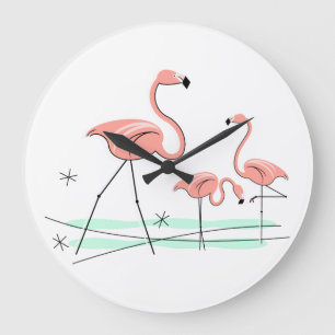 Grande Horloge Ronde Flamant rose Ocean Trio 2 heures sur 2