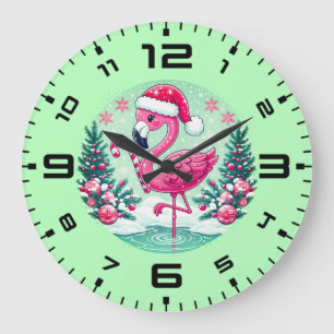 Grande Horloge Ronde Flamingo de Noël Sublimation Clipart-10424